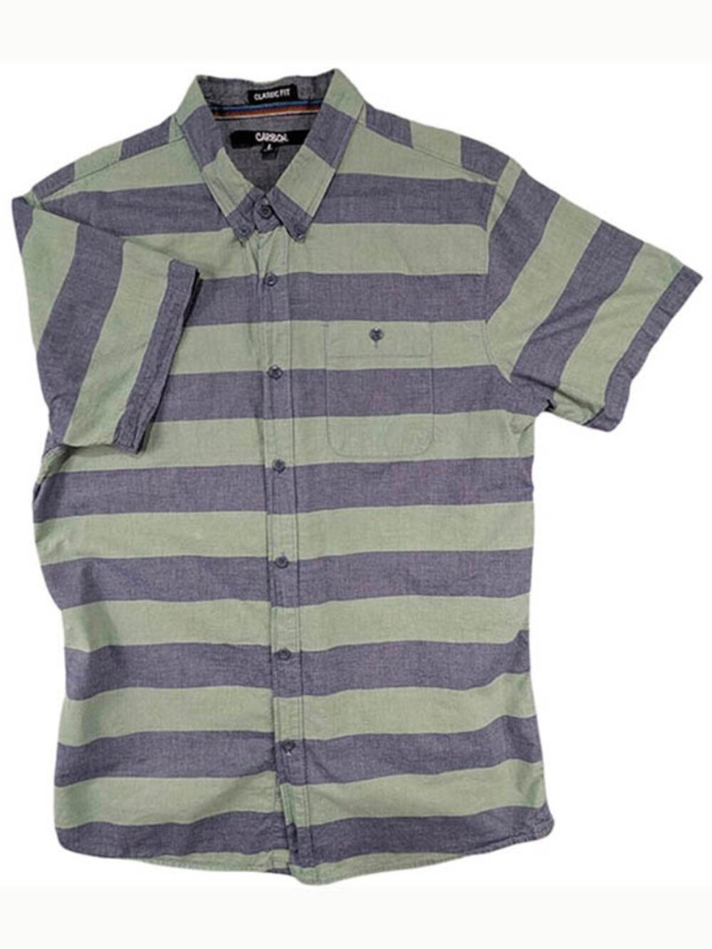 Carbon Button Up Shirt Mens L Blue Green Stripe Skater Retro 90s Coastal Beach